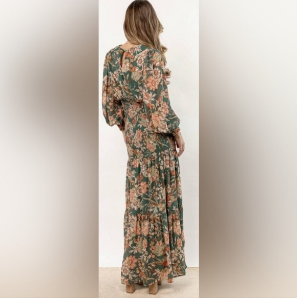 Bohme Raya Green Floral Bell Sleeve Maxi Dress - Small - Picture 3 of 8